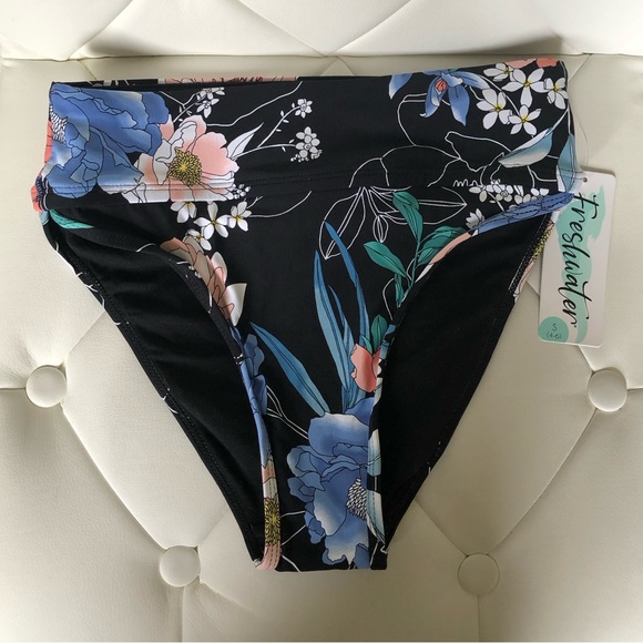 Bikini High Waist Bottom Strapless Top Floral Bikini Tropical Bikini Small New - Picture 5 of 8